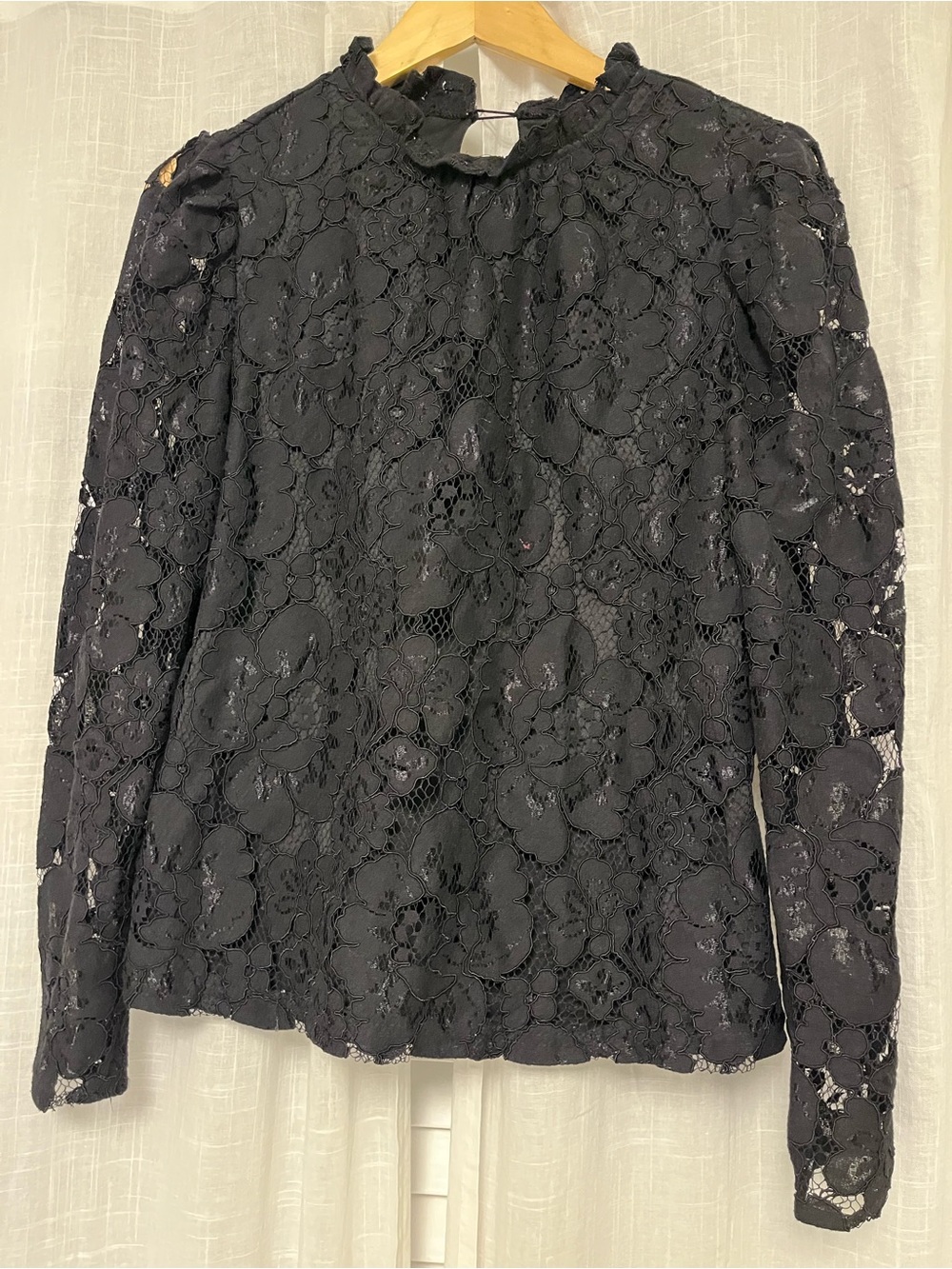 Ultra Pink Black Floral Lace Long-Sleeve Blouse